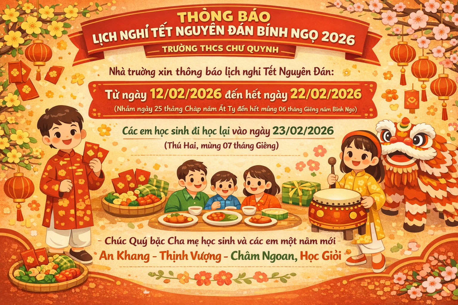 Thông báo V/v Nghỉ tết Nguyên đán Bính Ngọ 2026